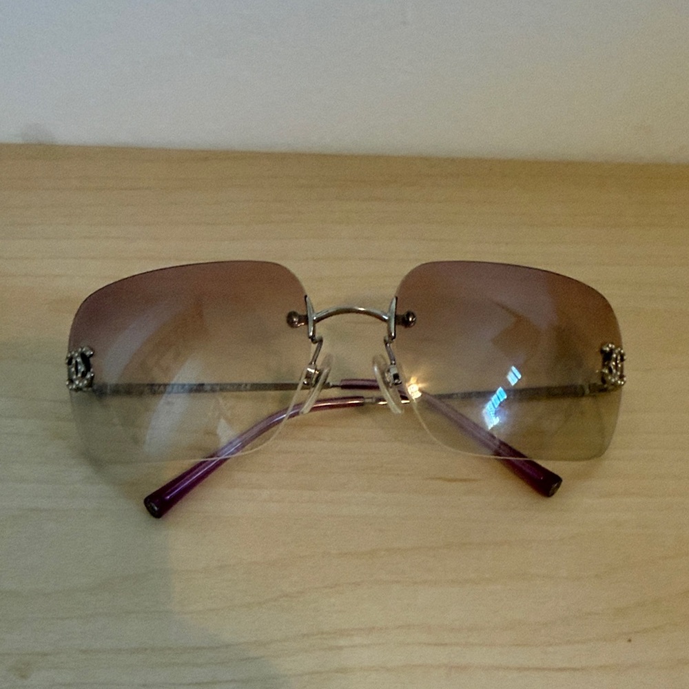 Chanel rimless rhinestone sunglasses pink y2k